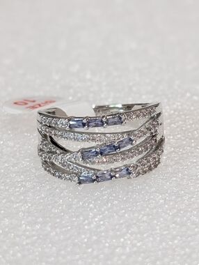 NWT Bomb Party Radiant LC Blue Tanzanite Crossover 12mm Rhodium Plate Sz10 Ring